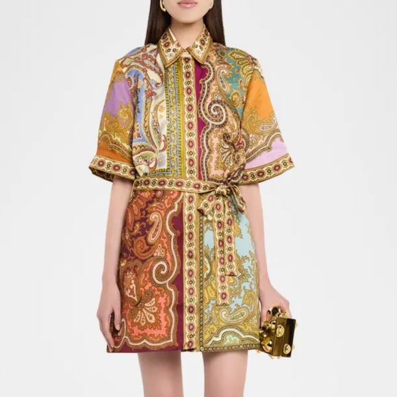 NWT✨ALEMAIS Clemenza Spliced Mini Shirtdress - Picture 2 of 8